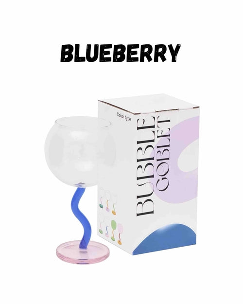 Handblown Bubble Wine Glass - Retro Whimsical Eclectic Wavy Stemmed