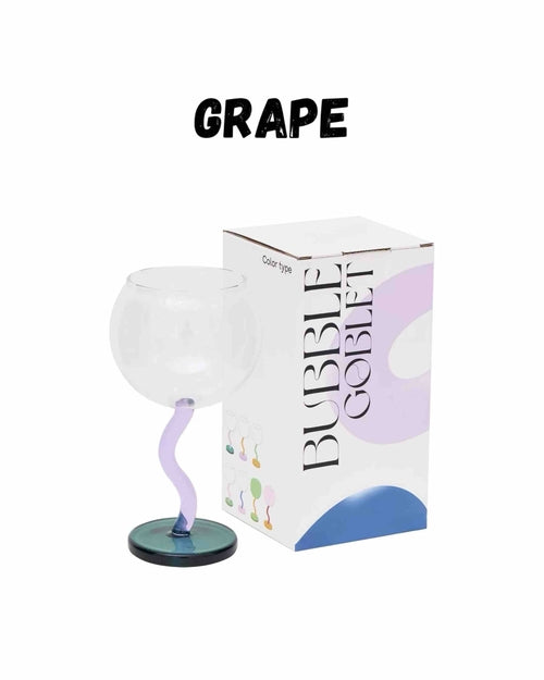 Handblown Bubble Wine Glass - Retro Whimsical Eclectic Wavy Stemmed