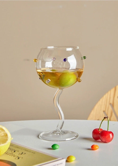 Hand Blown Rainbow Sprinkles Wine Glasses - Whimsical Dopamine Burgund