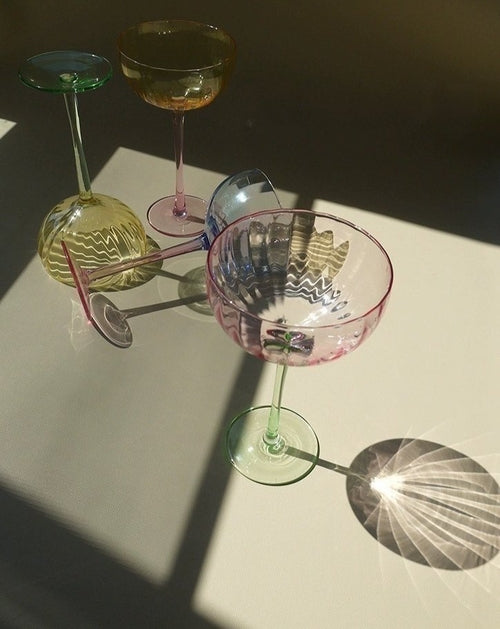 Hand Blown Retro Pastel Coloured Cocktail Glasses Coupe Set of 4