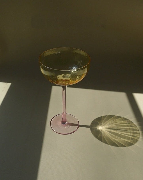 Hand Blown Retro Pastel Coloured Cocktail Glasses Coupe Set of 4