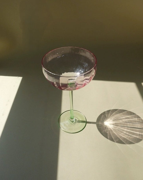 Hand Blown Retro Pastel Coloured Cocktail Glasses Coupe Set of 4