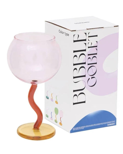 Handblown Bubble Wine Glass - Retro Whimsical Eclectic Wavy Stemmed