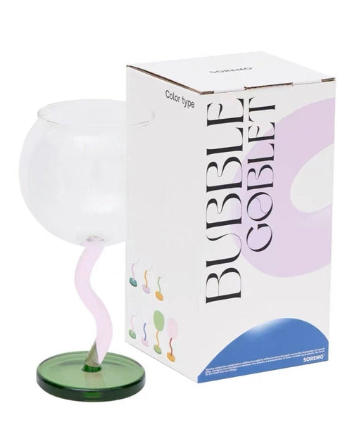 Handblown Bubble Wine Glass - Retro Whimsical Eclectic Wavy Stemmed