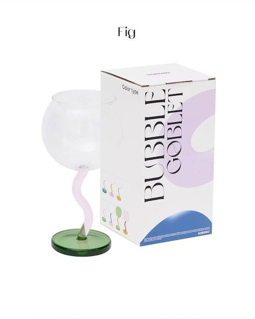 Handblown Bubble Wine Glass - Retro Whimsical Eclectic Wavy Stemmed