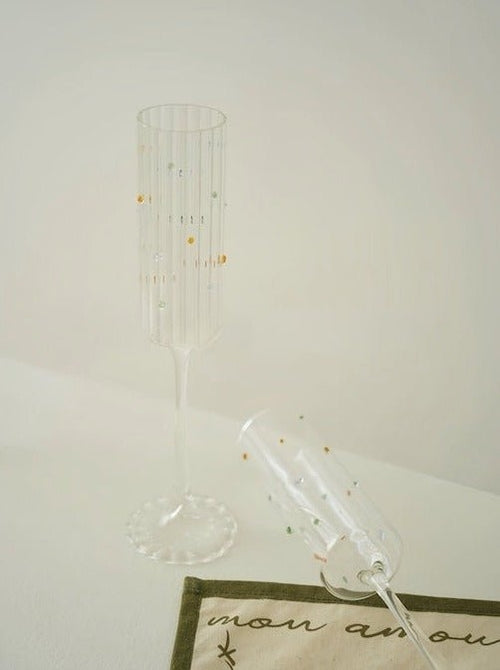 Handblown Rainbow Sprinkles Champagne Flutes Set of 2 Pcs - Whimsical